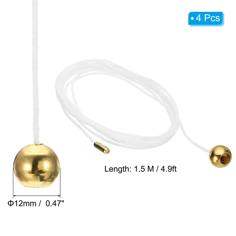 1.5M 4.9ft Ceiling Fan Pull Chain Extender with Gold Tone Ball Pendant  4 Pcs - Image 2 of 4