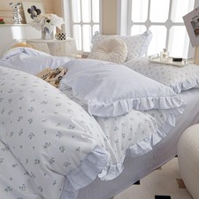 Vm Vougemarket Blue Ruffle Duvet Cover Twin 100 Cotton Teen Girls Floral Duvet