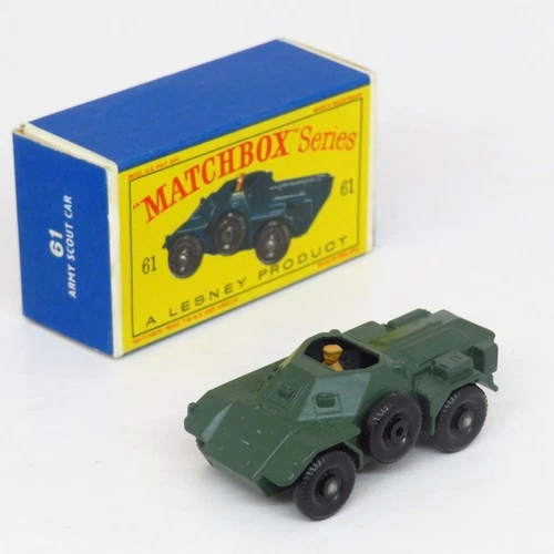 Matchbox - 61 Army Scout Car V2 - Later BPW, 4 Line Base, D Box - Lesney