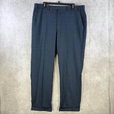 Chaps Dress Pants Men 36x34 Blue Windowpane Check Flat Front Cuffed Business