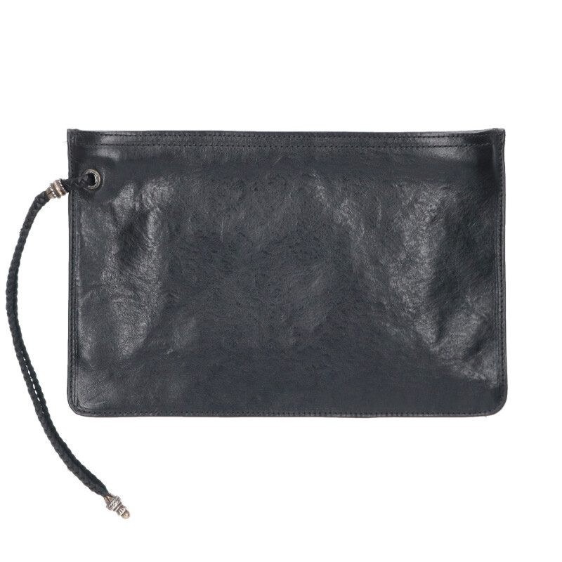 Chrome Hearts FLAT SML PLAIN Strap Leather Clutch Bag Black x