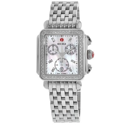 New Michele Deco Diamond Stainless Chronograph Women's Watch MWW06A000775