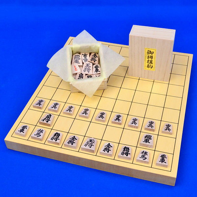 Japanese Desktop Shogi Board Set   Wooden Hiba Board & Aoka Shogi Pieces