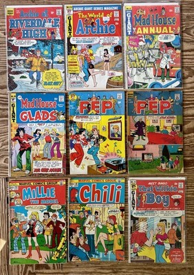 Archie, Mad House, Marvel Comic Series & Pep Mixed Lot (9) Vintage Comics 1970s