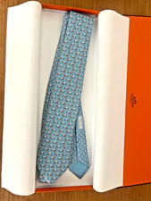 BNIB Hermes silk tie - Horse Jumping Fence - Light Blue - RRP £230