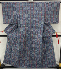 Japanese Vintage Kimono Polyester Blue No Lining Traditional Authenti Length60in