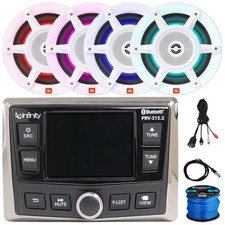 Infinity PRV-315.2 Radio Receiver, 4x 8" 3-Way RGB LED Speakers, Adapter, Wire