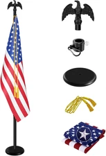 Indoor Flag Pole Kit - Telescoping 6FT-8FT Flag Pole with Base, 3X5 FT Embroider