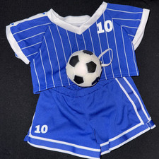 Build a Bear Workshop Blue  White Top  Shorts Soccer Uniform w/ Ball