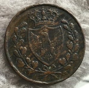 1826 5 Centesimi, Sardinia copper coin around quarter size item. Nice details.