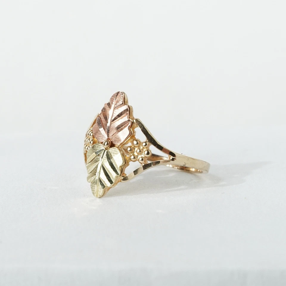 Vintage Black Hills Grape Vine Leaf Ring 10k Rose & Yellow Gold Size L / 5.5 - Image 4 of 4