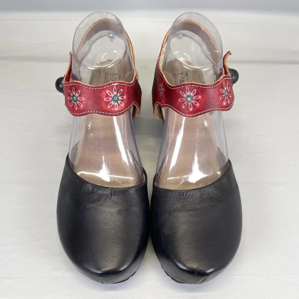 L'Artiste Spring Step Glovely Wedge Sandals Womens Size 40 Black Leather Shoes - Image 4 of 4