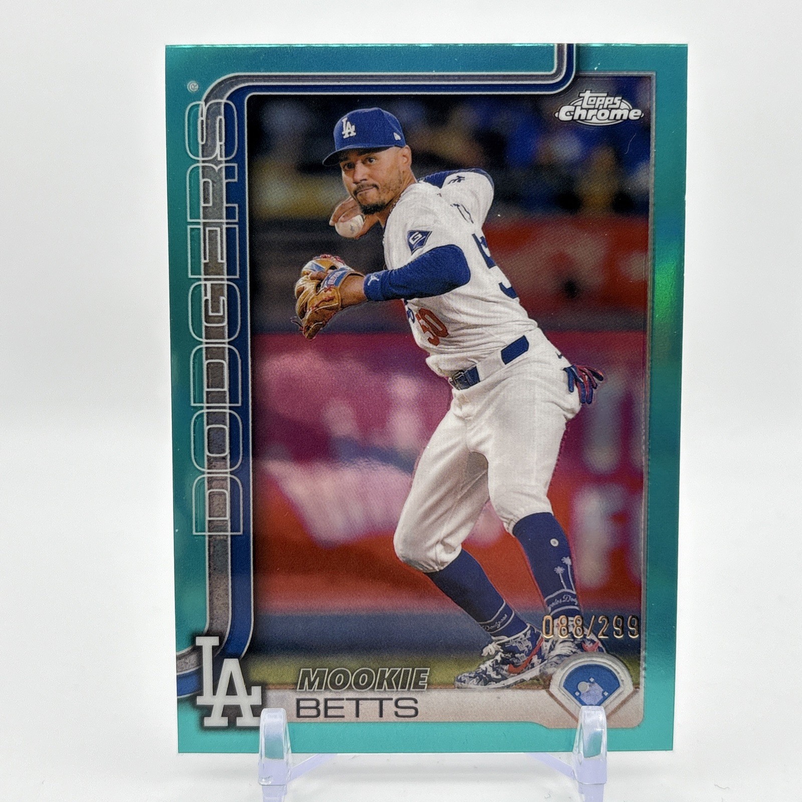 2025 Topps Chrome Mookie Betts #50 Teal Refractor /299 Los Angeles Dodgers