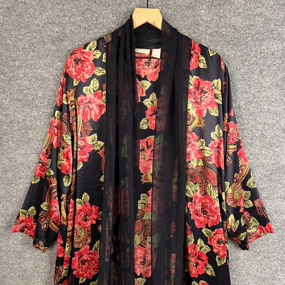 Bata Kimono Vintage Etiqueta Dorada Victoria's Secret Floral Paisley Plumero Larga Grande Foto 3 de 4