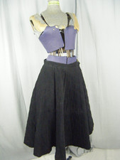 Vtg 60s Black Corduroy Quilted Half Circle Skirt-Waist 25