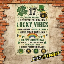 Lucky St Patricks Day Metal Sign Irish Clover Home Wall Decor Plaque
