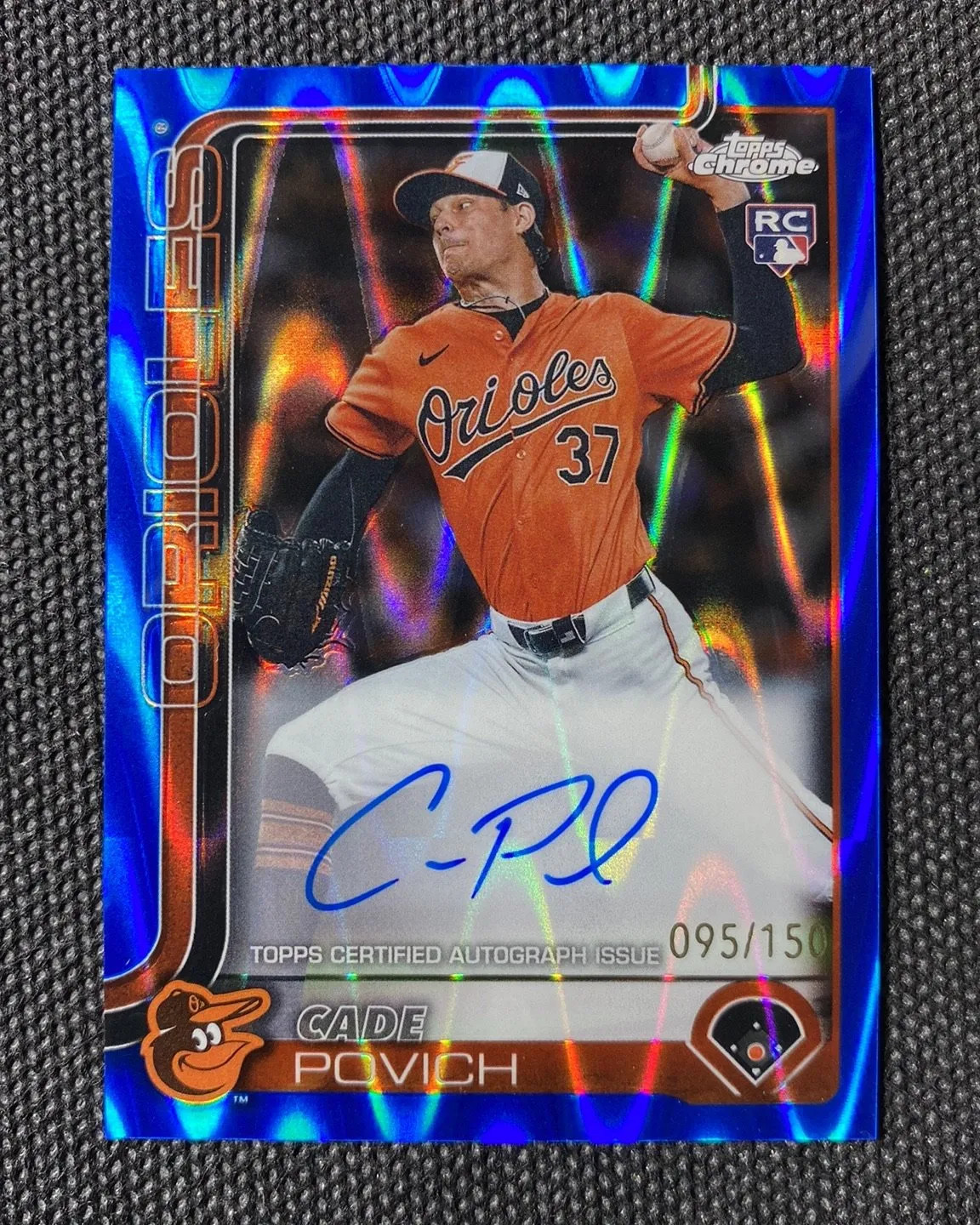 2025 Topps Chrome Blue Ray Wave #RA-CP Cade Povich RC Rookie Auto 95/150 HD