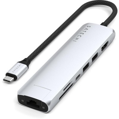 Satechi USB-C 7-in-1 Slim Multi Port Adapter Ethernet Silver