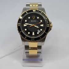 BULOVA QUARTZ BLACK DIAL TWO TONE WATCH FOR MEN MB5-338