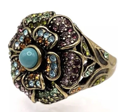 HEIDI DAUS RING PassionatePoisy turquoise cabochon Swarovski crystalFloral 11.5