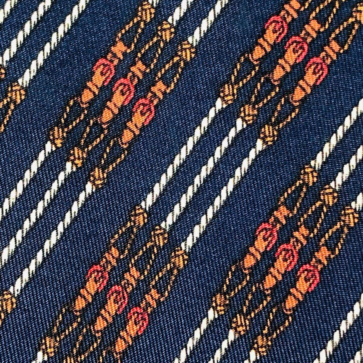 HERMES regimental stripe tie with belt and cord 100 silk made in France navy bus thumbnail 8