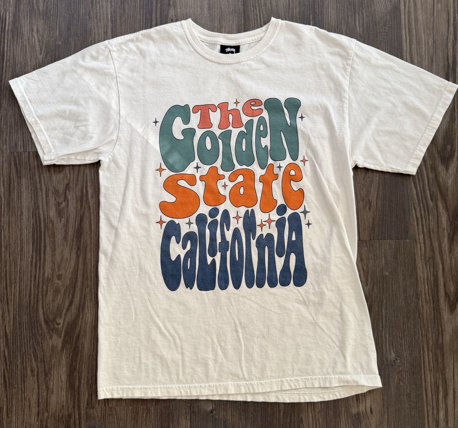Vintage Stussy The Golden State California Creme White Cotton T Shirt Men’s M