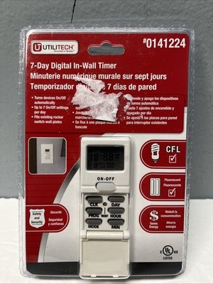 Utilitech In-Wall 7 Day Indoor Digital Timer 0141224 On Off Settings New Sealed