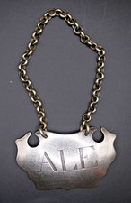 Fine Georgian silver wine label..eng. `ALE`..S. Drinkwater  C. 1750.