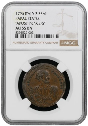 Italy - PAPAL STATES - 1796 Puis VI - 2 1/2 Baiocchi - NGC AU55 - Extremely Rare