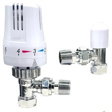 Thermostatic Radiator Valve TRV with Lockshield White Chrome 15mm x 1/2 inch