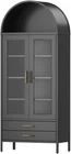 Arched Cabinet with Glass Door & 2 Drawer Display Cabinet Kitchen Pantry Storage