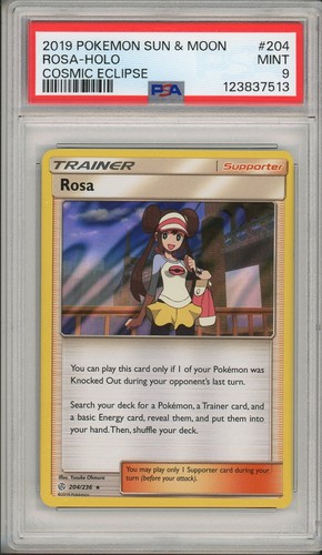 2019 Pokemon Sun & Moon Cosmic Eclipse Rosa Holo #204 PSA 9