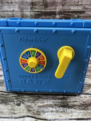RARE Vintage 1989 Fisher Price Count & Save Bank Safe Coin Sorting Toy Blue USA