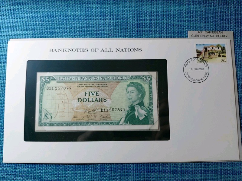 🏝 Banknotes of all Nations Eastern East Caribbean 5 dollar 1965 P-14h 071626-8