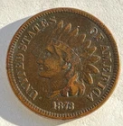 1873 Open 3 Indian Head Cent Penny Very Fine+ US 1c Coin Better Date