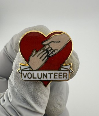 Volunteer Giving a Helping Hand Recognition Award Red Heart Enamel Lapel Pin