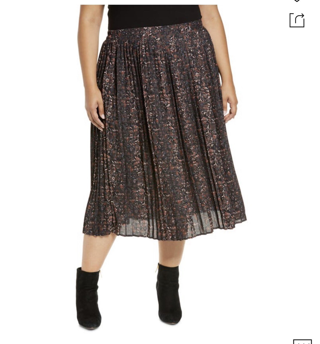 Bobeau Pleat Midi Skirt In Black Boho in 2XL New With Tags!