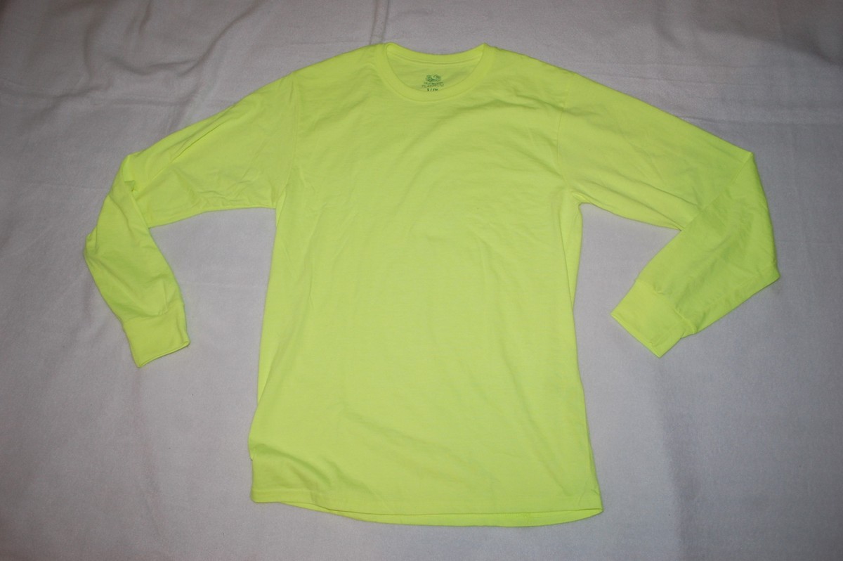 Mens L/S Tee Shirt BRIGHT NEON YELLOW Crew Neck PREMIUM SOFTNESS Size 2X  50-52