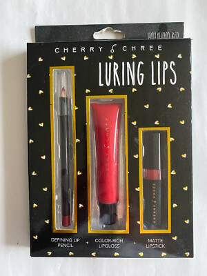 Cherry & Chree Luring Lips 3Pcs Set, Hollywood Red LIPSTICK, pencil lipGLOSS NIB