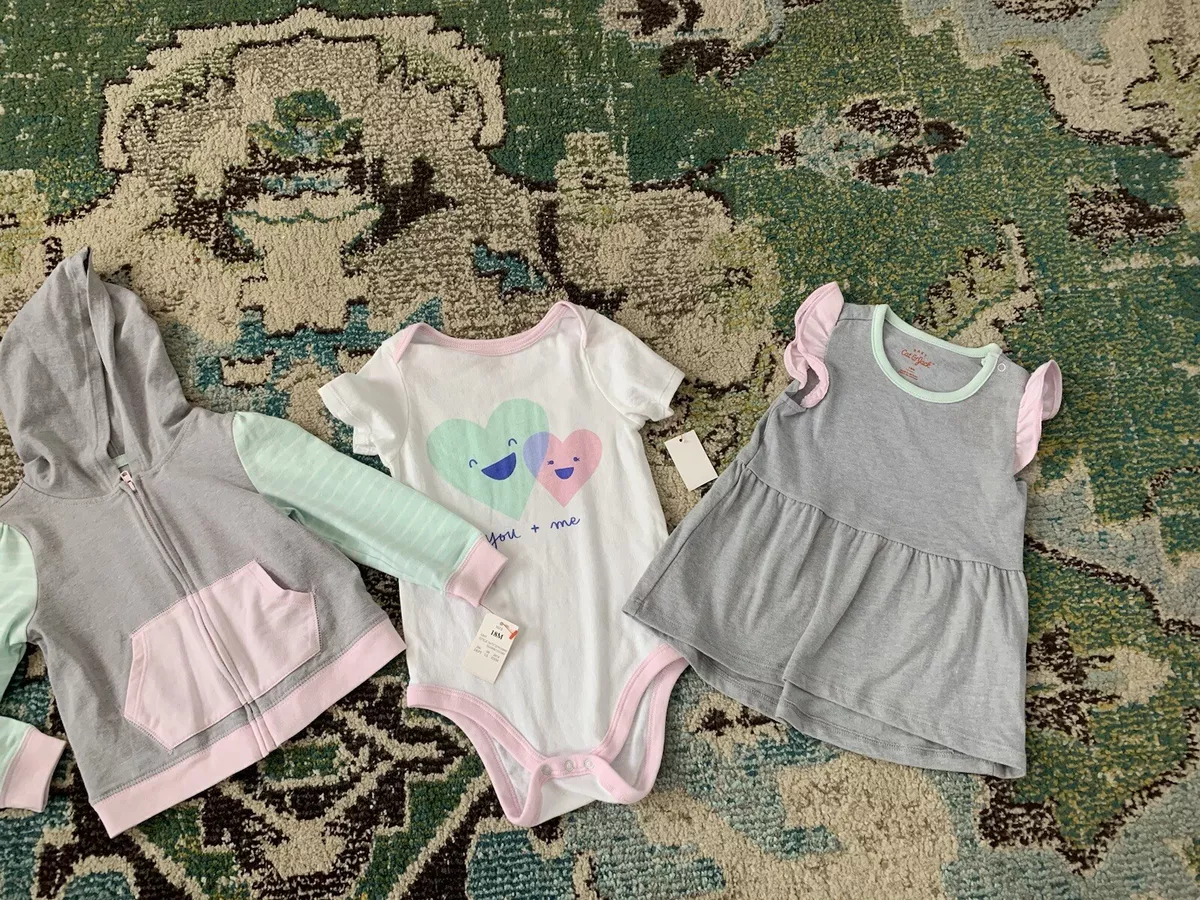 Cat Jack 3 pc outfit Baby Girls Bodysuit Hoodie 18 month Gray Color Block
