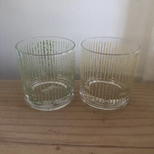 Vintage Jeanette Finlandia Tree Bark Amber Marigold 8 Oz Glasses Yellow Green