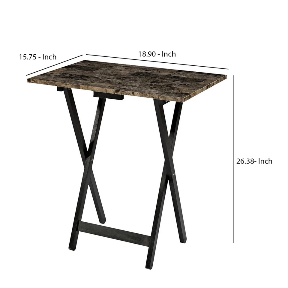 Linon Home Decor Tray Table Set, Faux Marble, Brown - Image 3 of 4