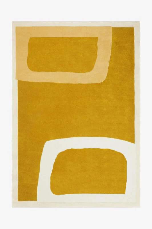 Alfombra geométrica abstracta moderna en tonos dorados neutros - diseño de mediados de siglo Foto 4 de 4