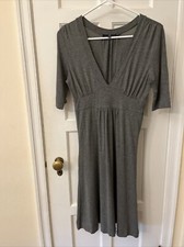 Gap Womens Fitted Modal Dress Gray Pleated Front V Neck Size S Stretch