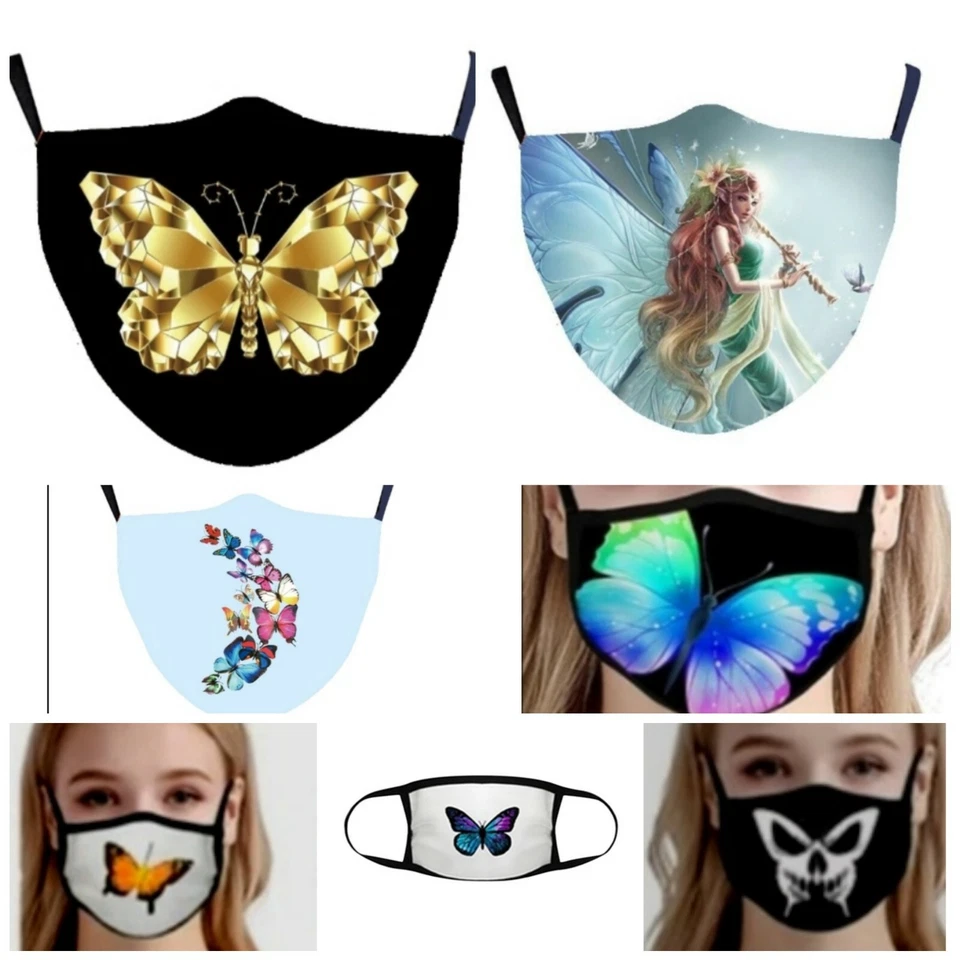 Washable Reusable Face Mask Covering Black Butterfly Heart Sexy Ladies Girl UK