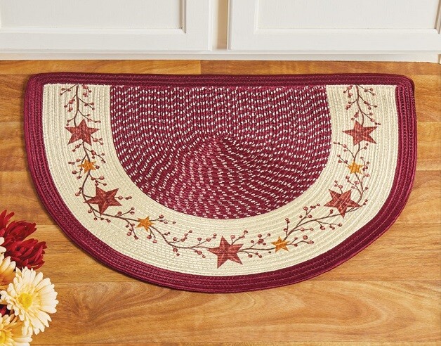 Country Stars And Berry Primitive Braided Slice Floor Rug Door Mat
