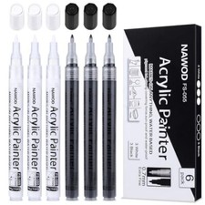 Paint Pens White Black Acrylic Marker 6 Pack, Acrylic Permanent Extra fine Tip