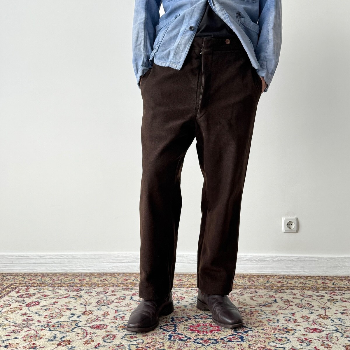 パンツ 50s vintage wool slacks brown xl Vintage 1950s Brown Wool Plaid High Rise Trousers Slacks Pants