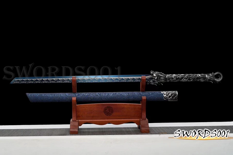 Handmade Wolf Sword Cool Blue Straight Carbon Steel Blade Chinese Tang Dao - Image 3 of 4