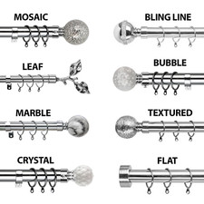 Metal Curtain Pole Extendable Chrome 25mm Rings Brackets Fittings Finials
